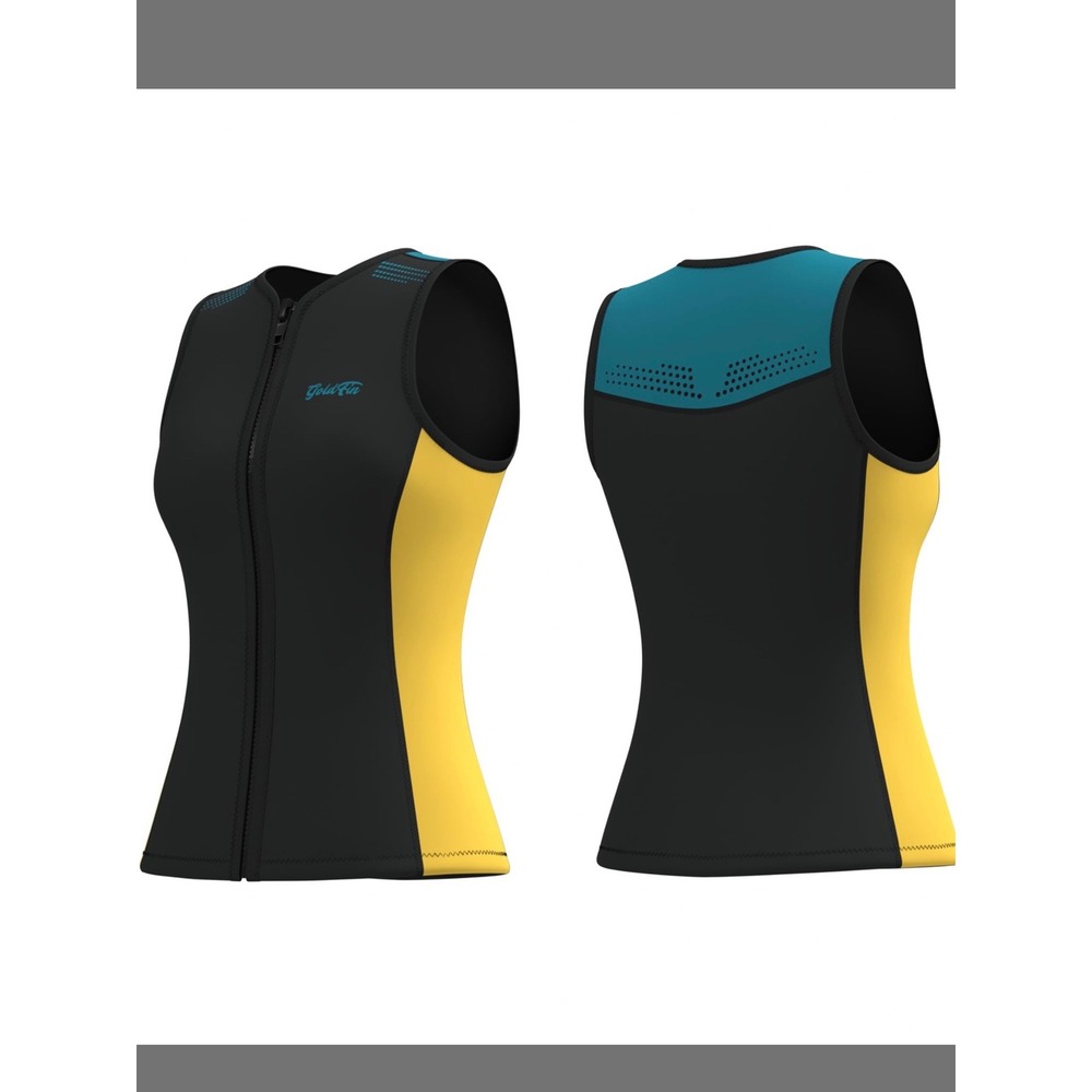 GoldFin Wetsuit Vest Women XS Black Yellow 2mm Neoprene Front Zip Sleeveless Top